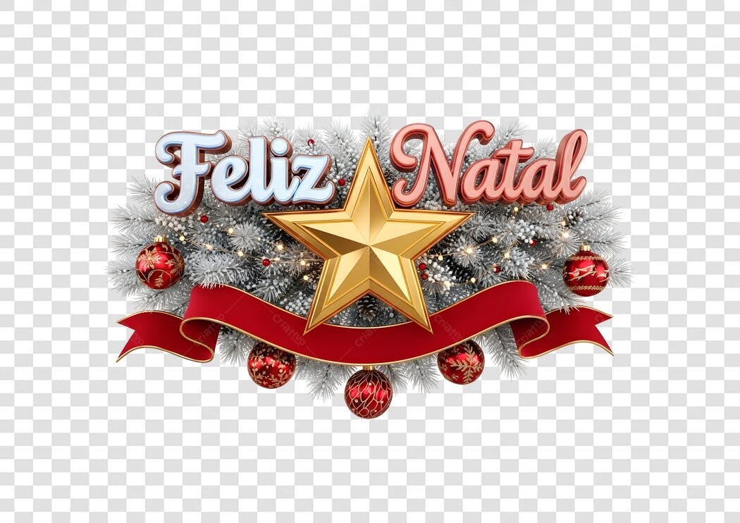Elemento Gráfico Feliz Natal Clássico Dourado Vermelho PNG com fundo transparente