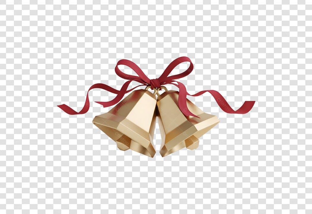 Sinos de Natal Dourados e Fita Vermelha PNG com fundo transparente