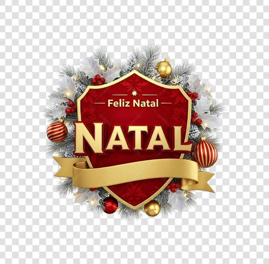 Selo Feliz Natal Dourado Vermelho Festivo PNG com fundo transparente