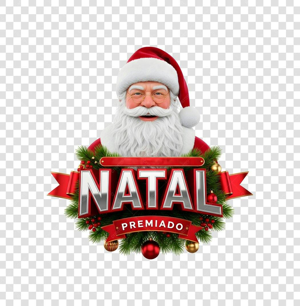 Selo Promocional Papai Noel Natal Premiado 3D Vermelho Dourado PNG com fundo transparente