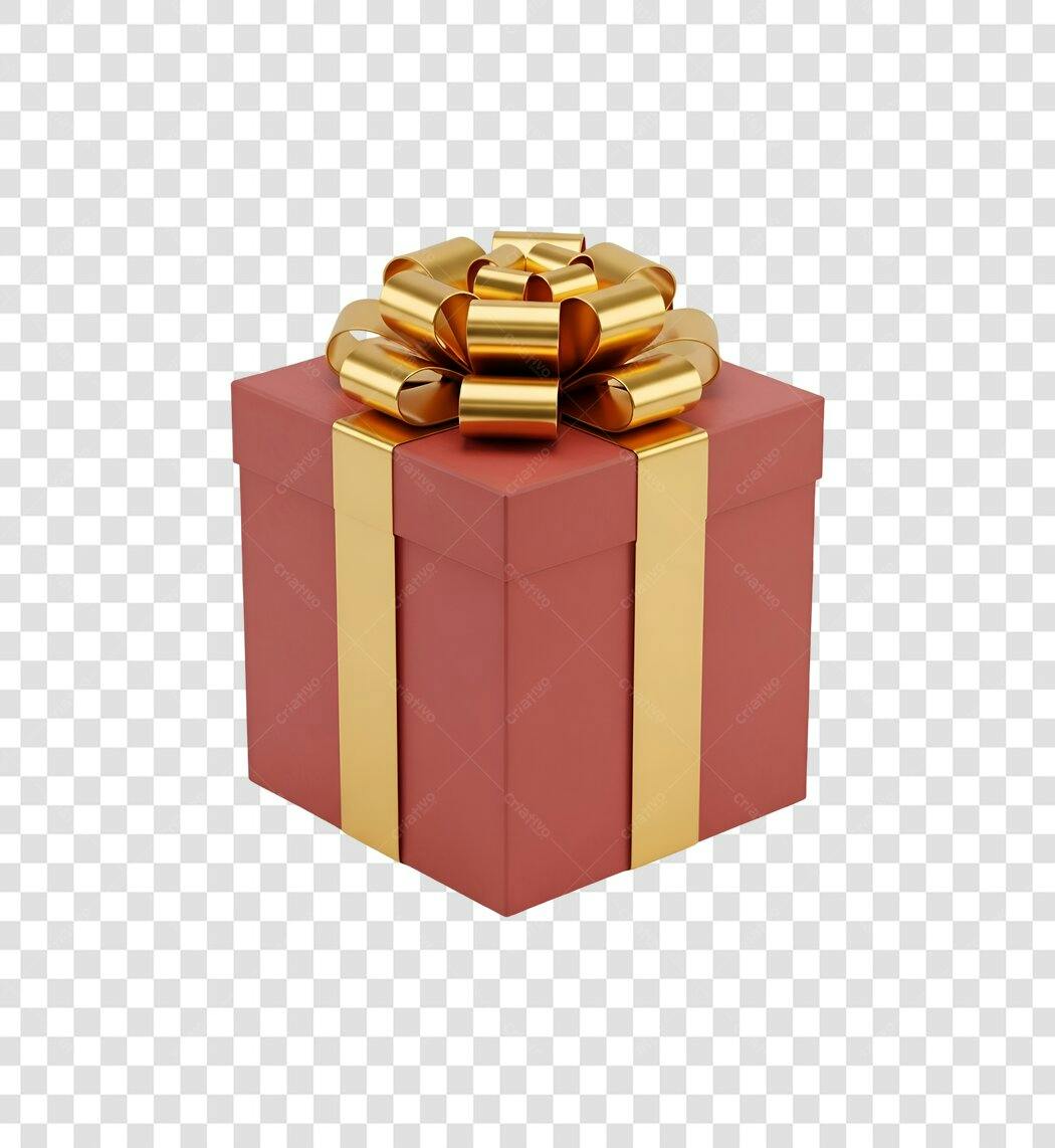 Elemento 3D Caixa de Presente Vermelha Dourada Natal Aniversário PNG com fundo transparente