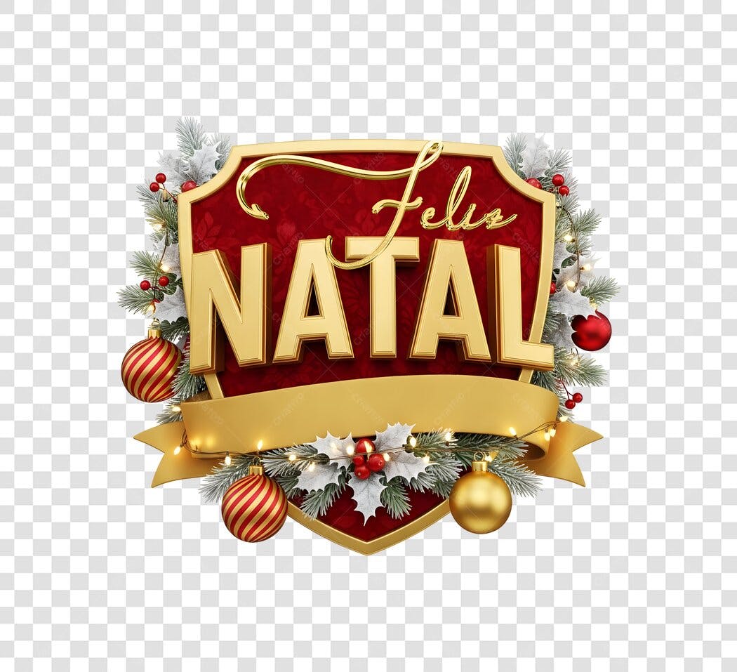 Selo Decorativo Feliz Natal Vermelho Dourado Festivo PNG com fundo transparente