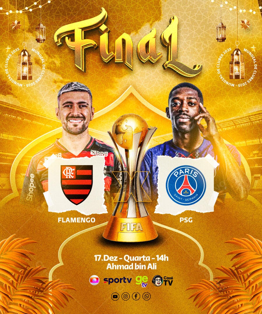 Flyer Final Mundial de Clubes Flamengo PSG PSD Editável