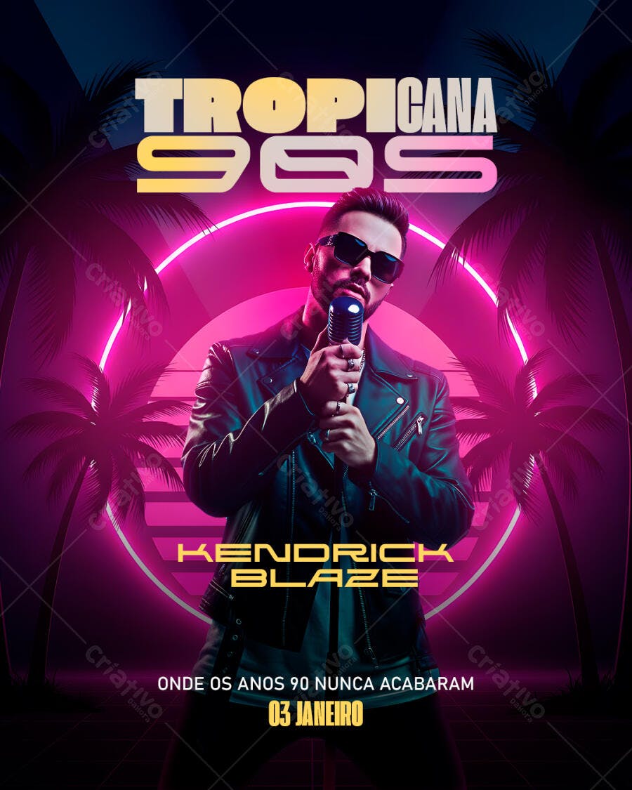 Flyer Festa Tropicana 90s com Kendrick Blaze PSD Editável