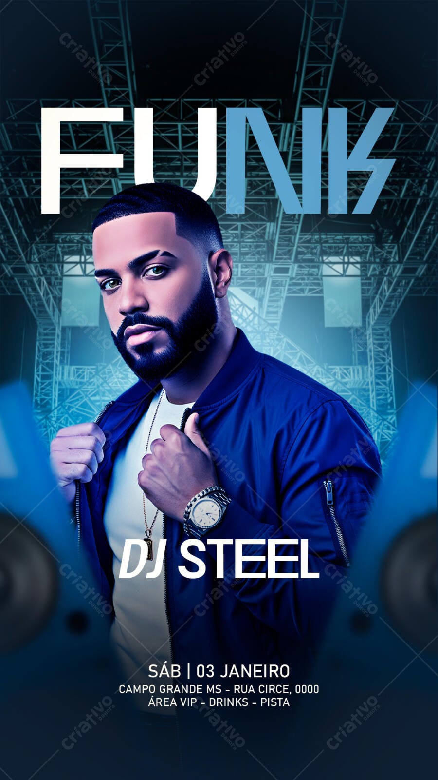 Flyer de Festa Funk com DJ Steel PSD Editável