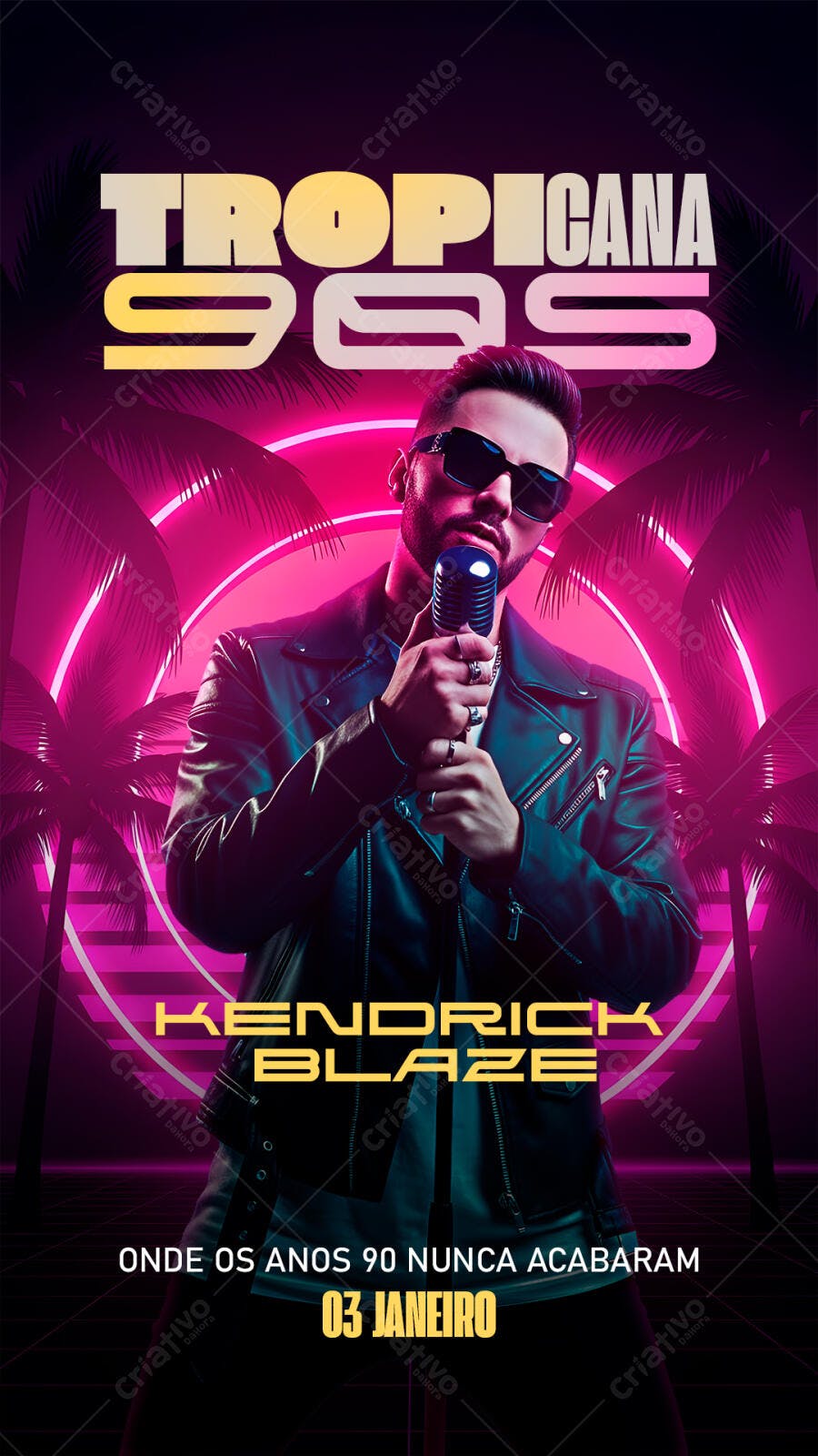Flyer de Festa Tropicana Anos 90 com Kendrick Blaze PSD Editável