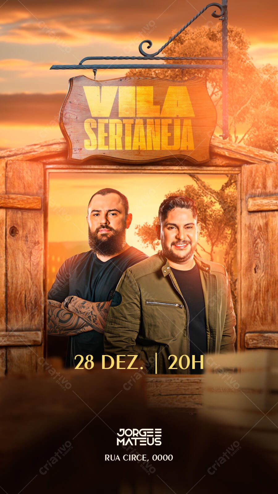 Flyer para Show Sertanejo com Jorge e Mateus Vila Sertaneja PSD Editável