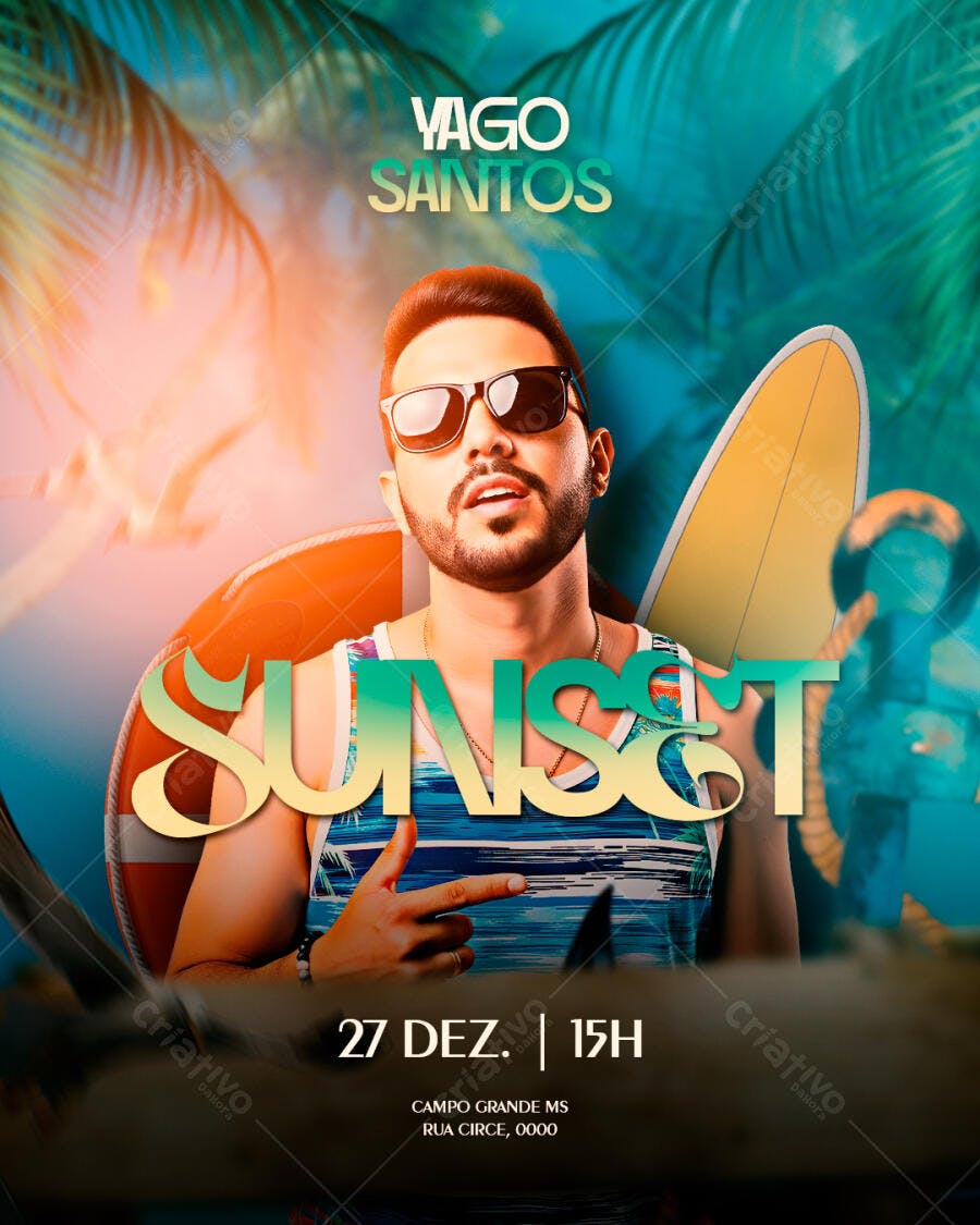 Flyer Show Sunset Yago Santos Tropical PSD Editável