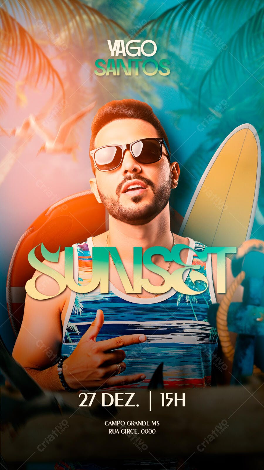 Flyer Festa Sunset Yago Santos PSD Editável