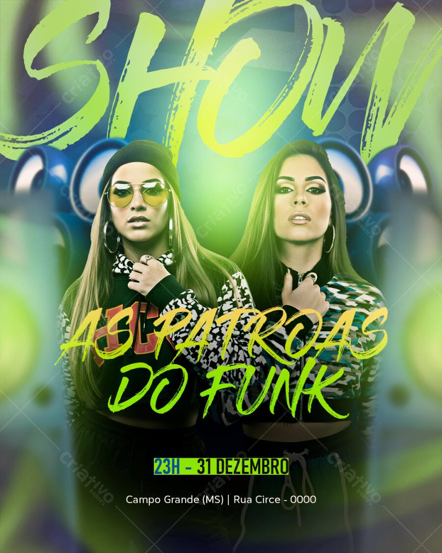 Flyer Show de Funk As Patroas do Funk 31 Dezembro PSD Editável