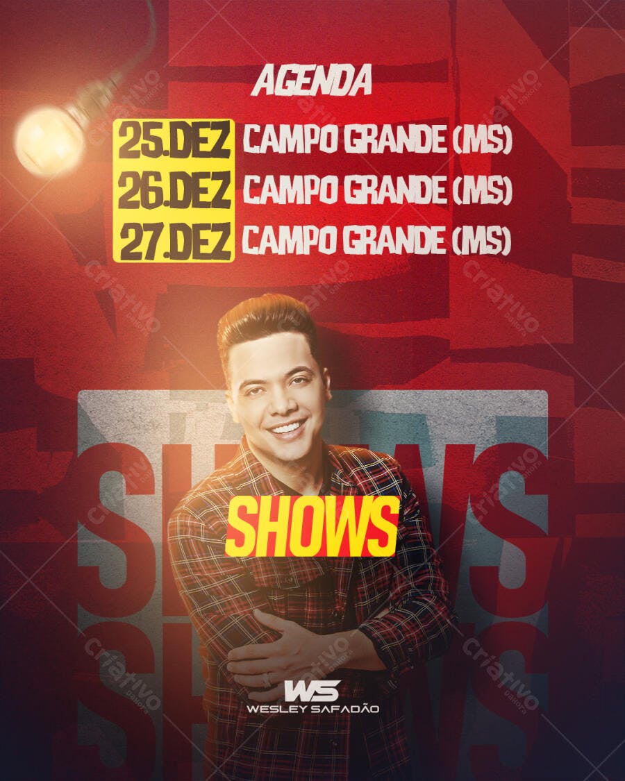 Flyer de Shows Wesley Safadão Agenda Campo Grande Dezembro PSD Editável