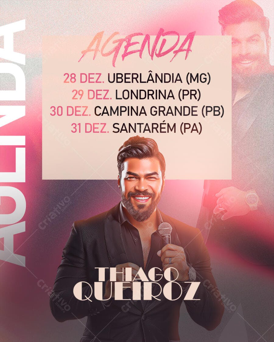 Flyer para Agenda de Shows Thiago Queiroz PSD Editável