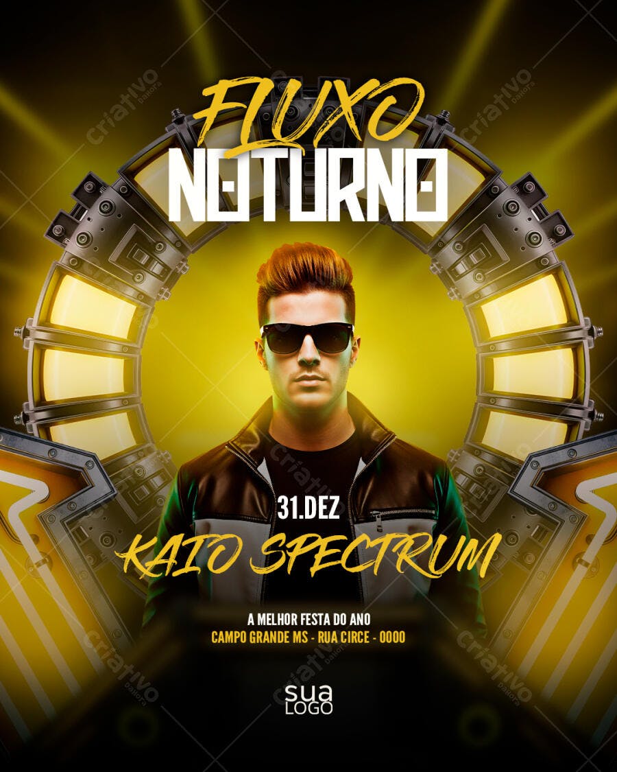 Flyer Festa Fluxo Noturno com DJ PSD Editável