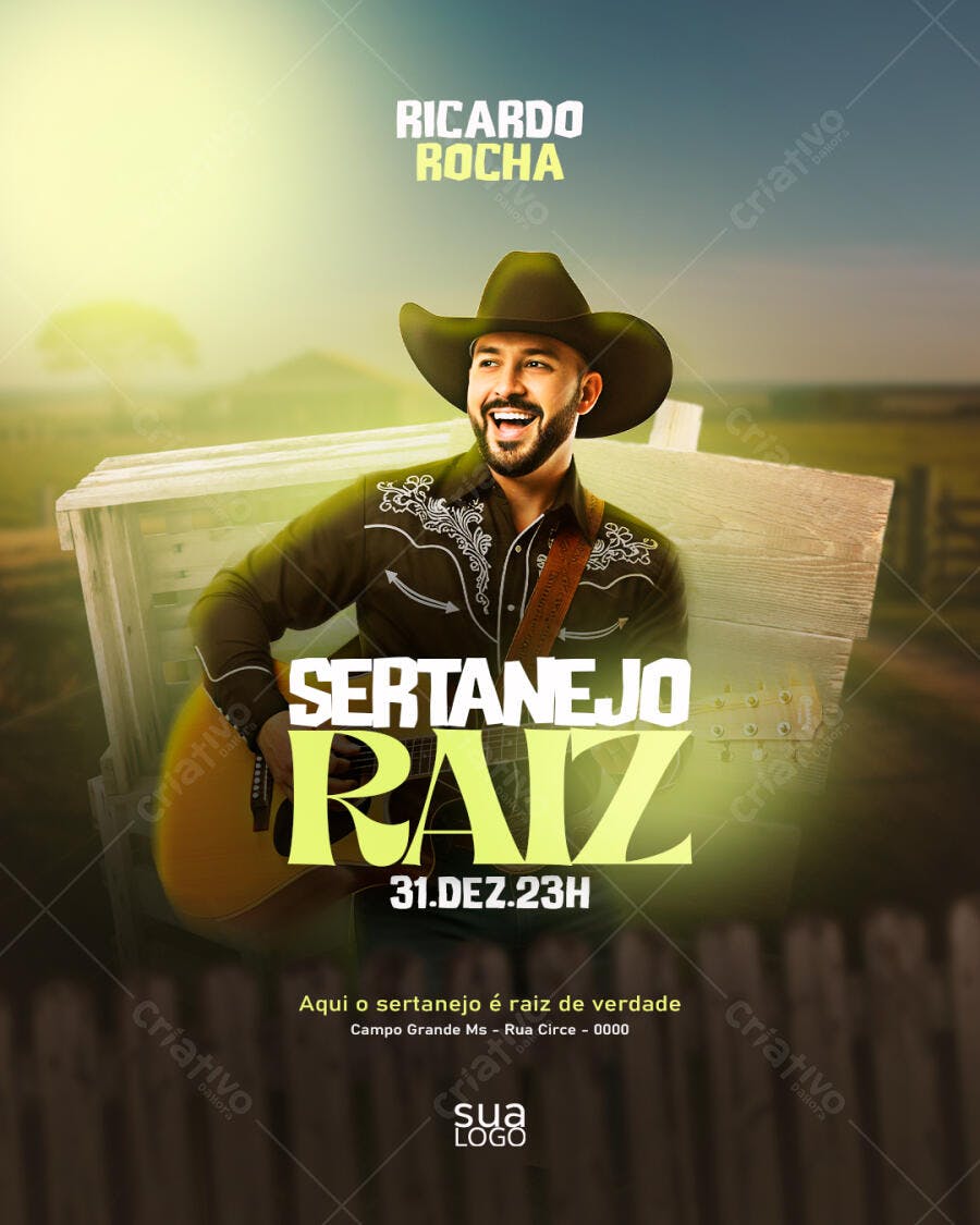 Flyer de Show Sertanejo Raiz Ricardo Rocha PSD Editável