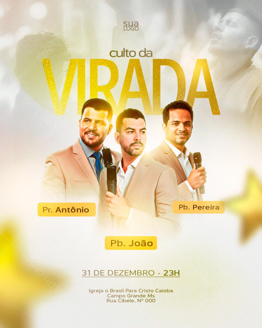 Flyer Culto da Virada para Igreja com Pastores PSD Editável