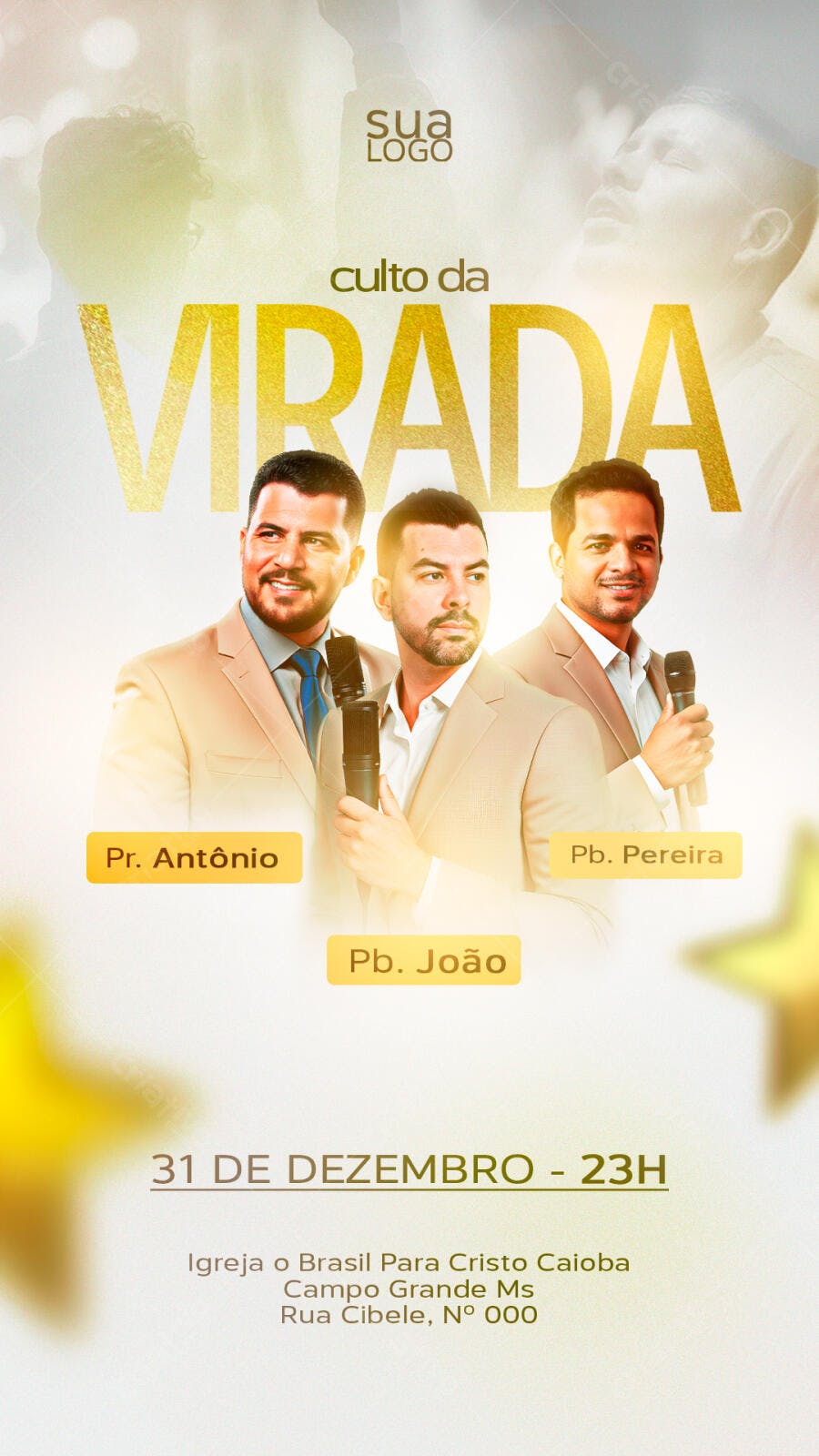 Flyer Culto da Virada Pr. Antônio Pb. João Pb. Pereira PSD Editável