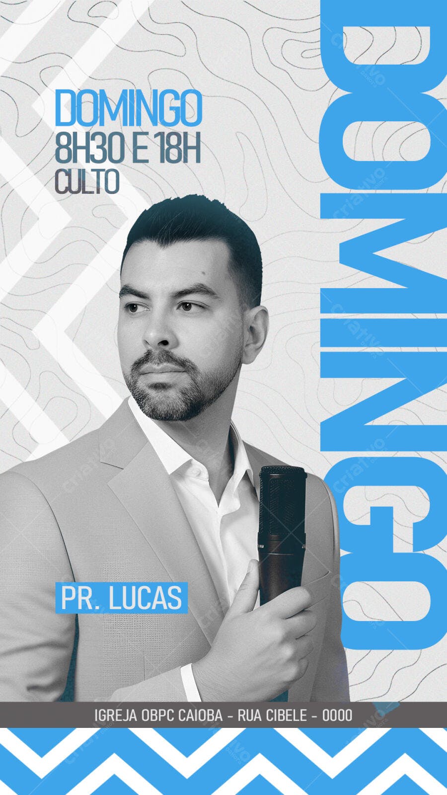 Flyer para Culto de Domingo com Pastor Lucas PSD Editável