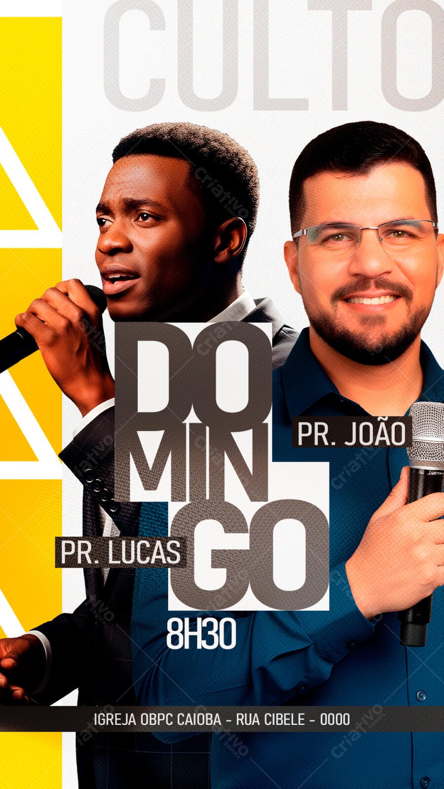 Flyer Culto de Domingo com Pastores Lucas e João PSD Editável
