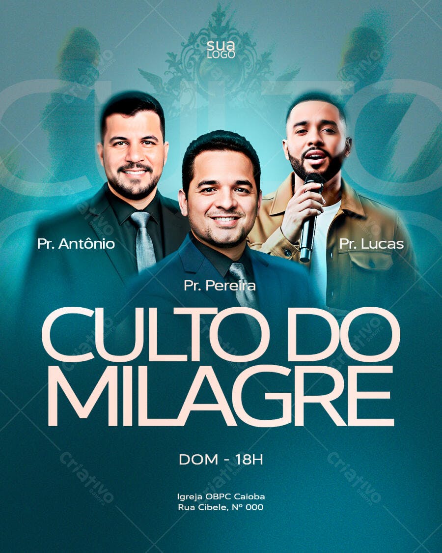Flyer para Culto do Milagre com Pastores PSD Editável
