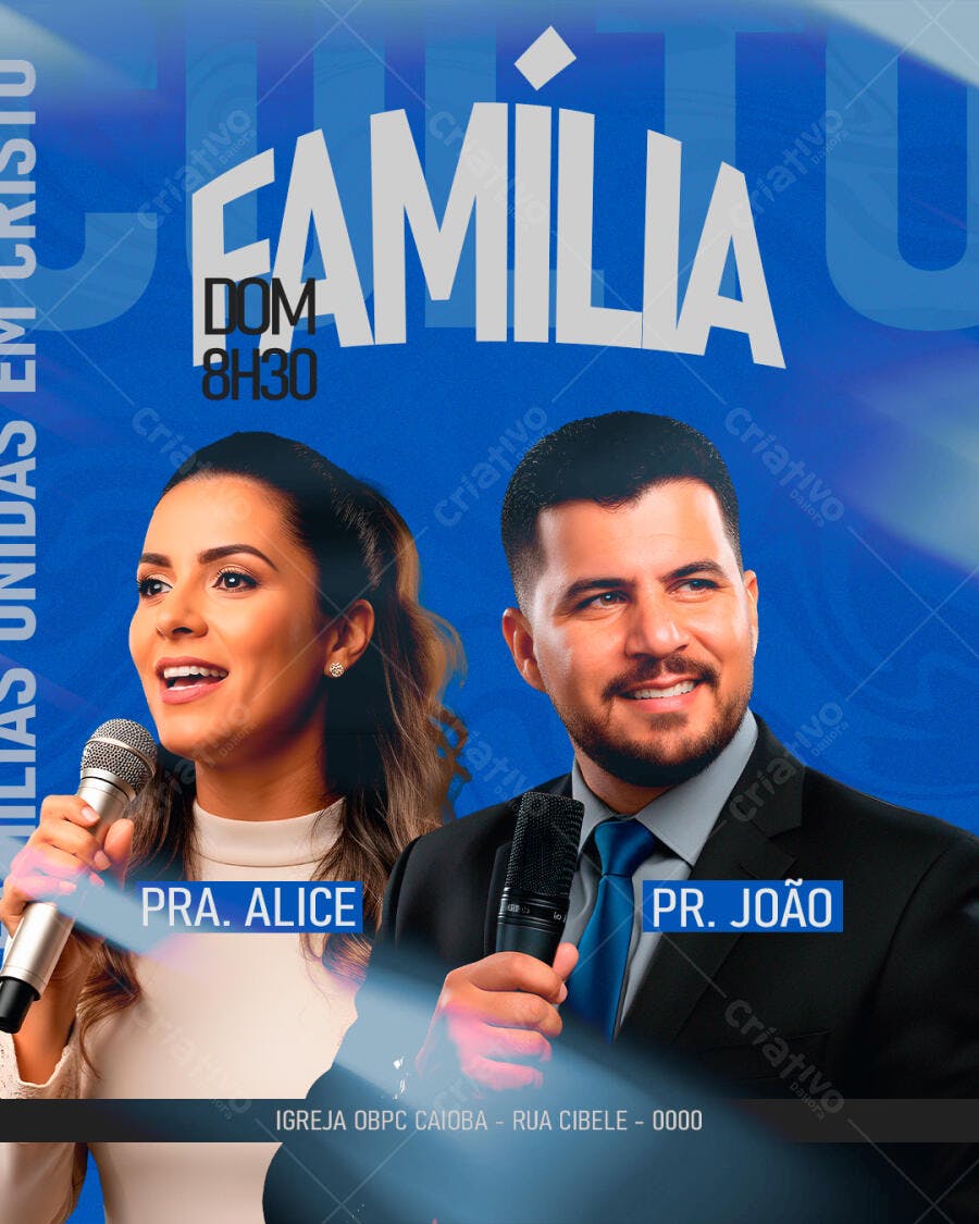 Flyer Famílias Unidas em Cristo com Pastores Alice e João PSD Editável