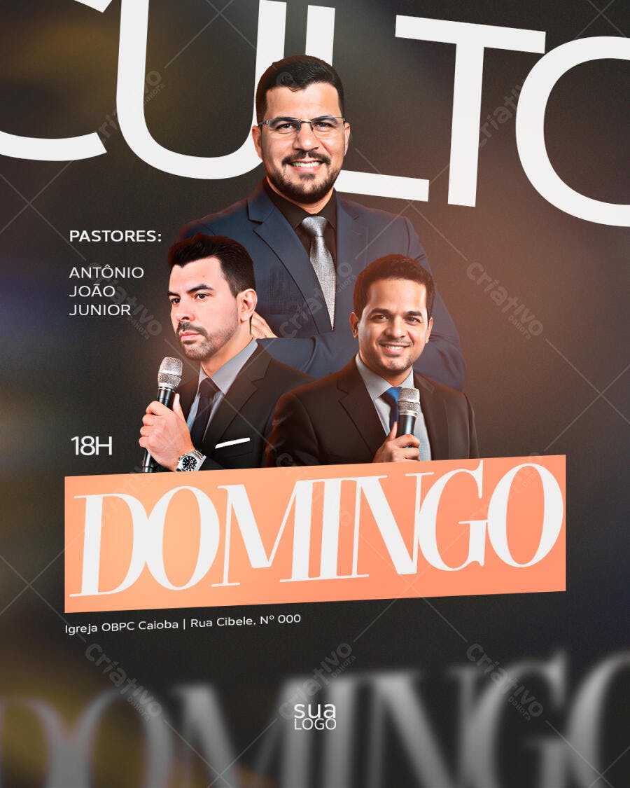 Flyer Culto de Domingo com Pastores 18H PSD Editável