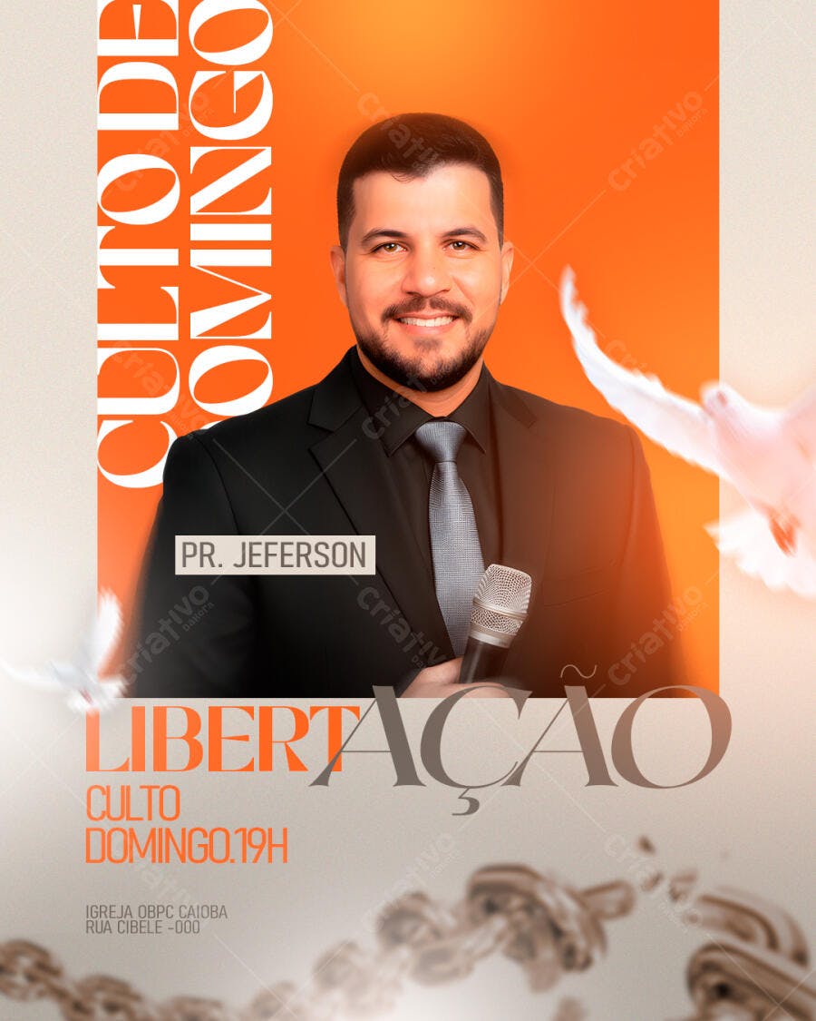 Flyer Culto de Domingo Libertação Pr. Jeferson PSD Editável