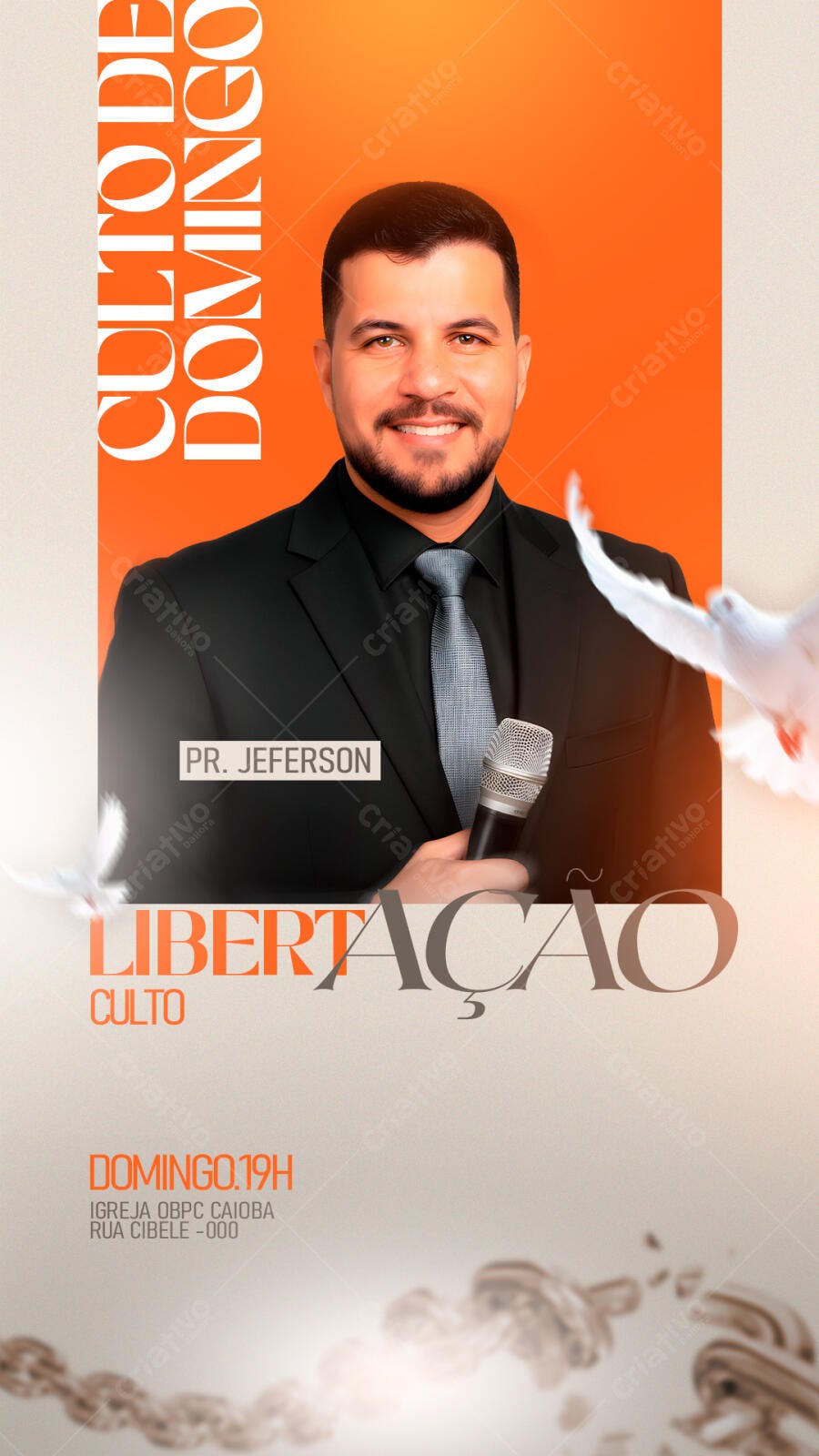 Flyer Culto de Domingo Libertação Pastor Jefferson PSD Editável