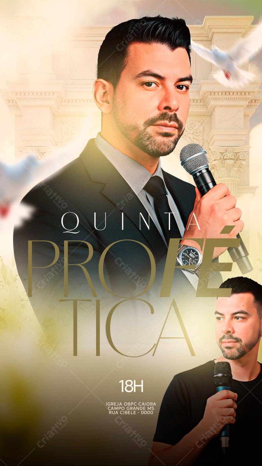 Flyer para Culto Quinta Profética com Pastor PSD Editável