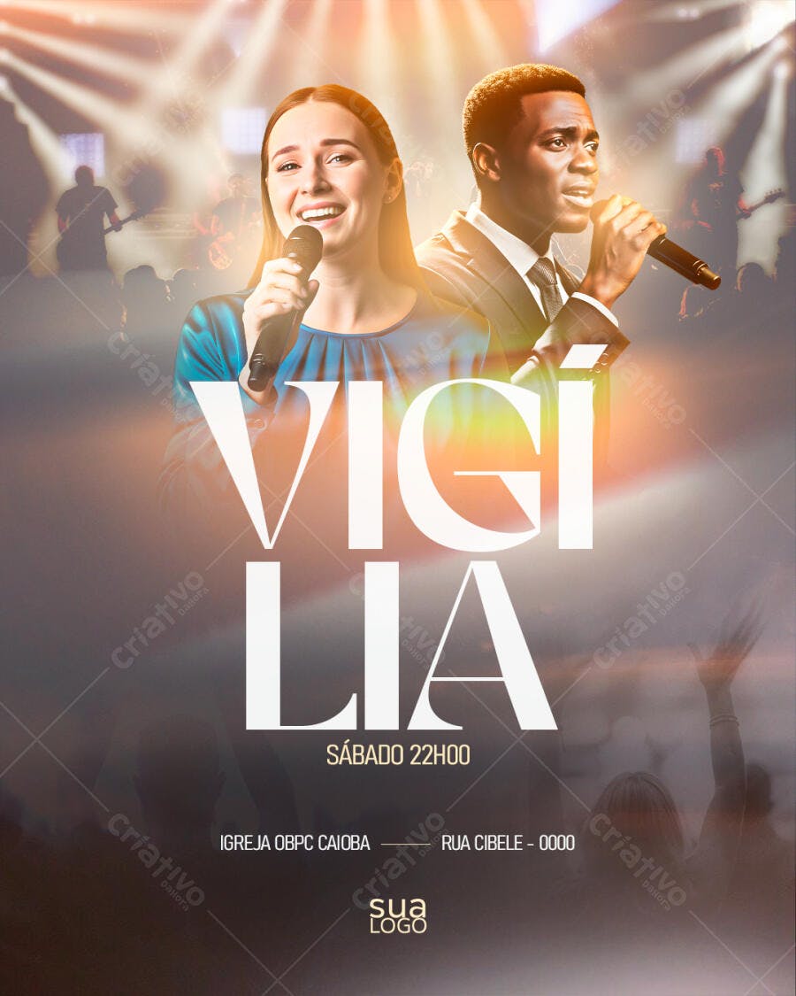 Flyer de Vigília com Cantores no Palco para Igreja PSD Editável