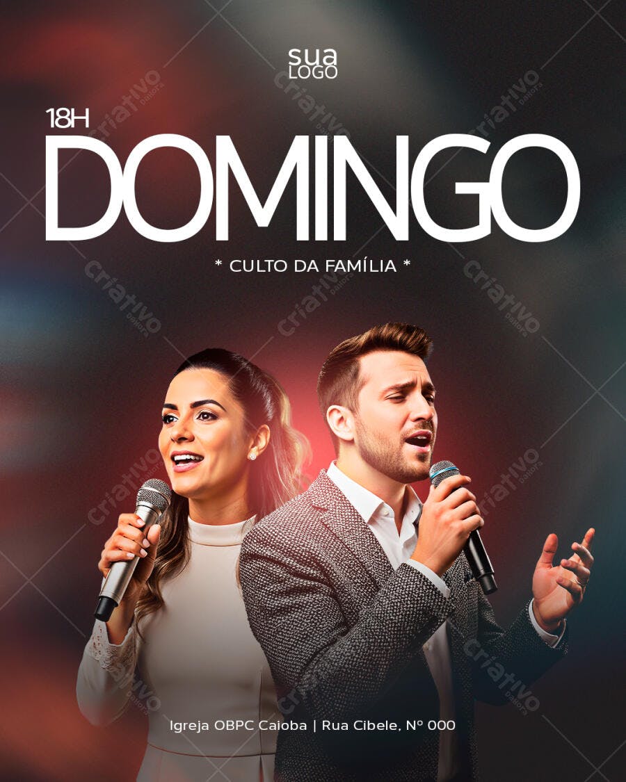 Flyer Culto da Família Domingo com Cantores PSD Editável