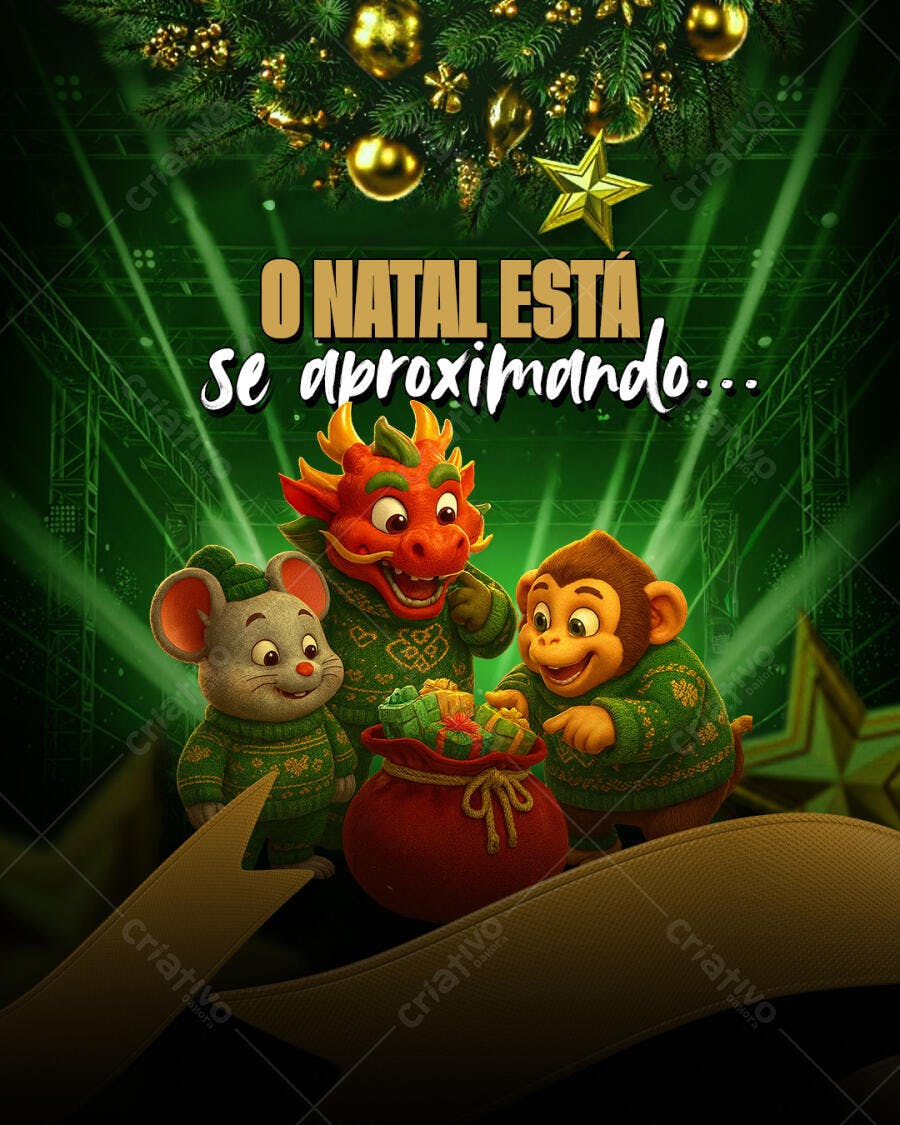 Flyer de Natal Animais Festivos O Natal Está Chegando PSD Editável