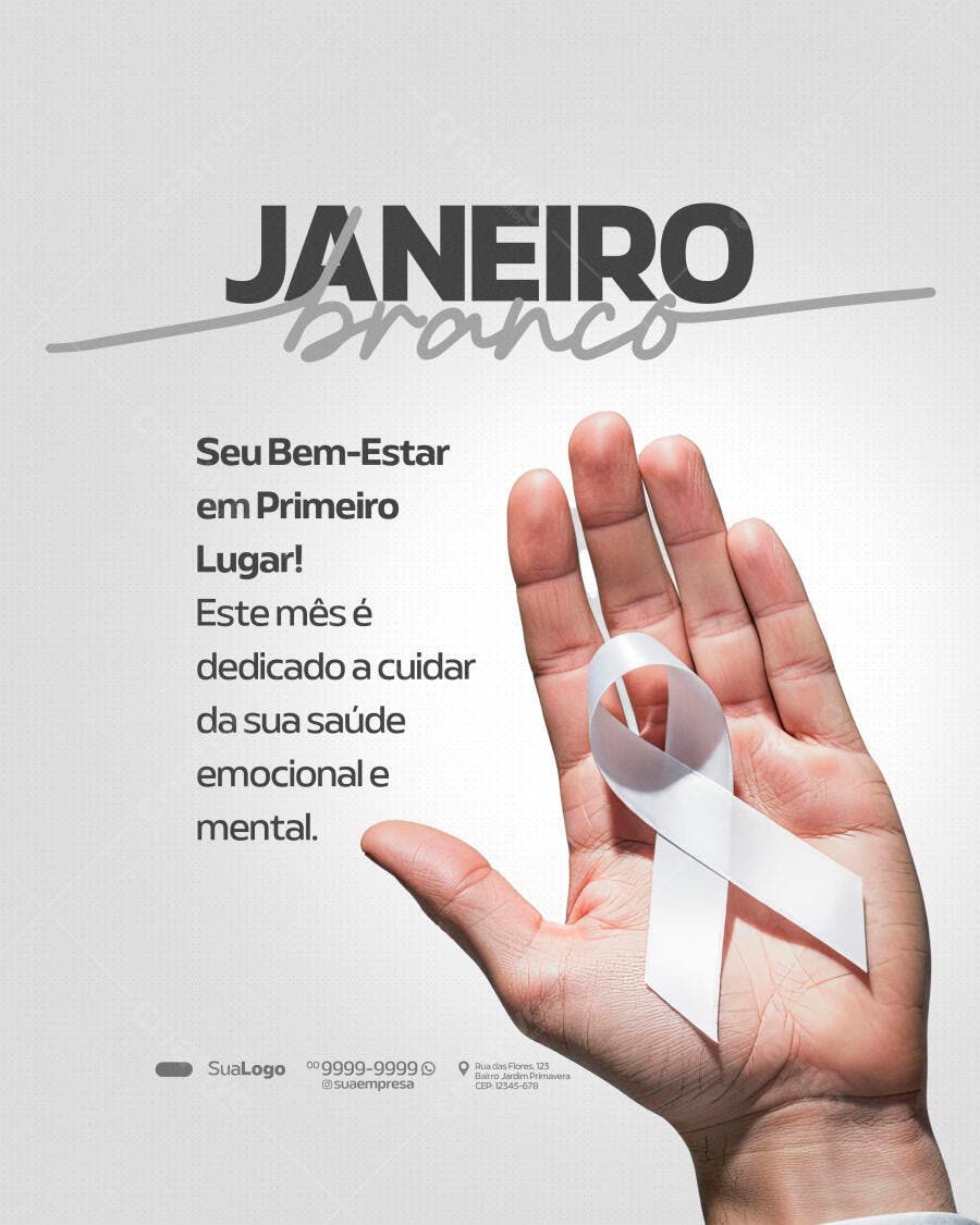 Flyer Janeiro Branco Saúde Mental e Emocional PSD Editável