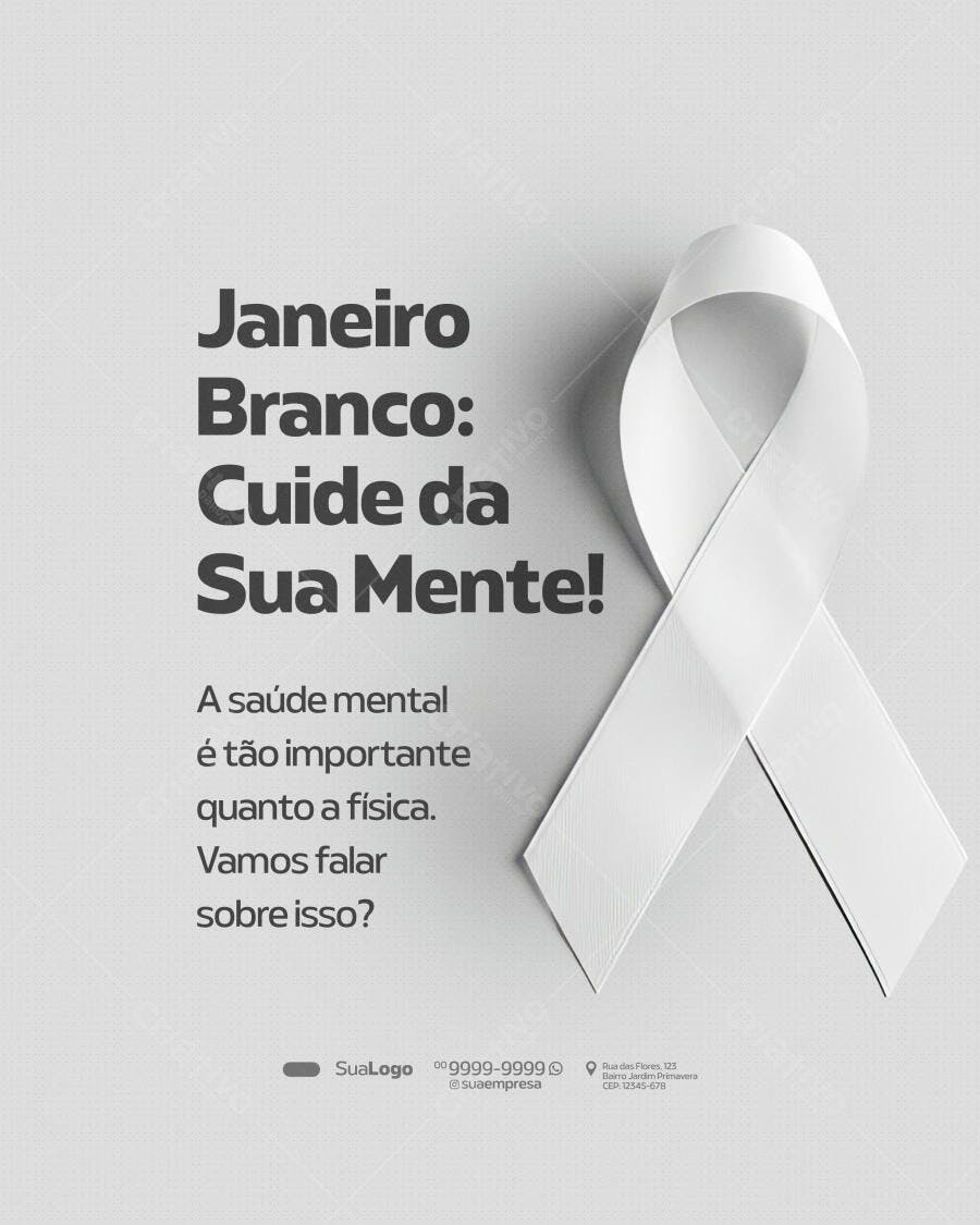 Flyer Campanha Janeiro Branco Saúde Mental PSD Editável