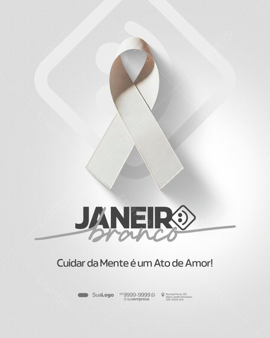 Flyer Campanha Janeiro Branco Conscientização Saúde Mental PSD Editável