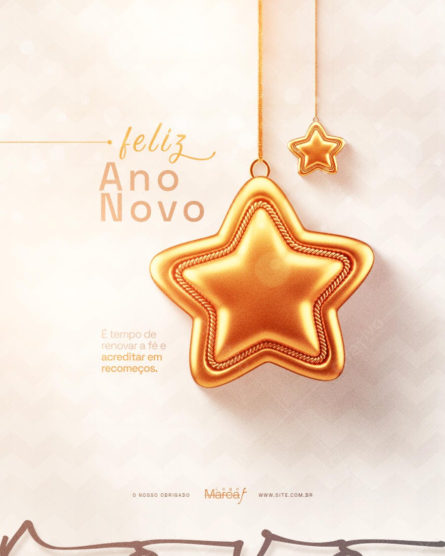 Flyer para Ano Novo Dourado e Recomeços PSD Editável