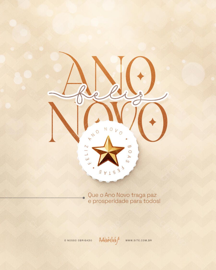 Cartão de Ano Novo Feliz e Boas Festas PSD Editável