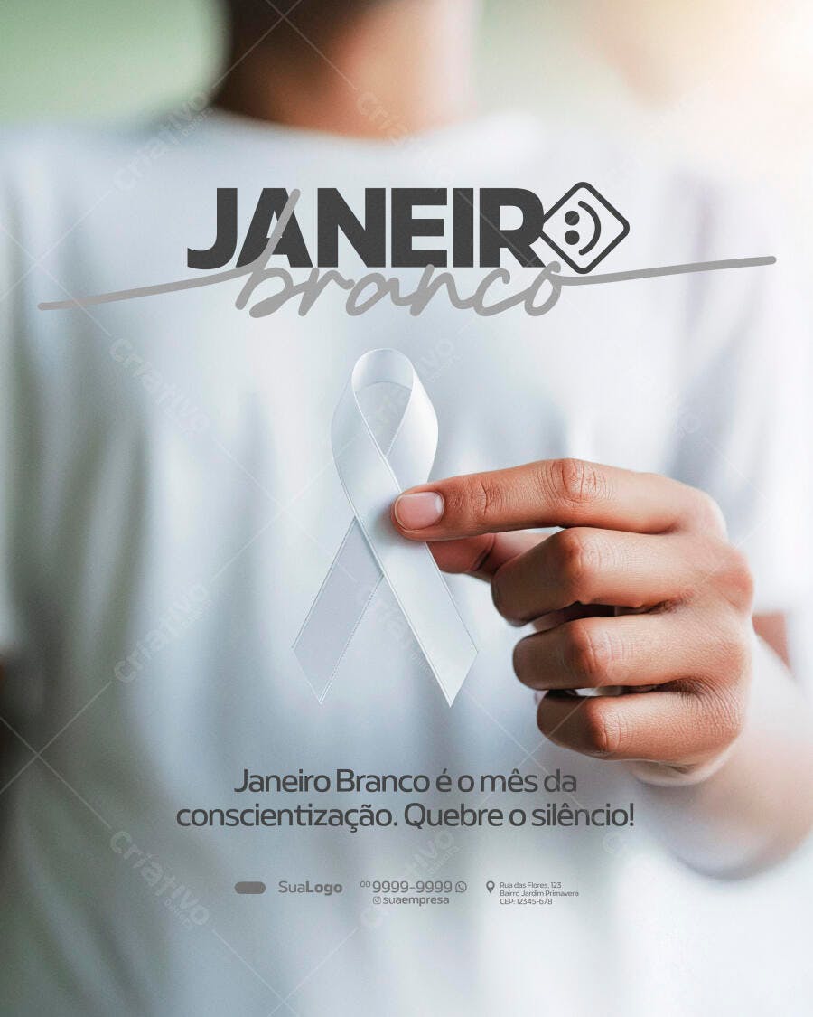 Flyer Janeiro Branco Conscientização Saúde Mental PSD Editável