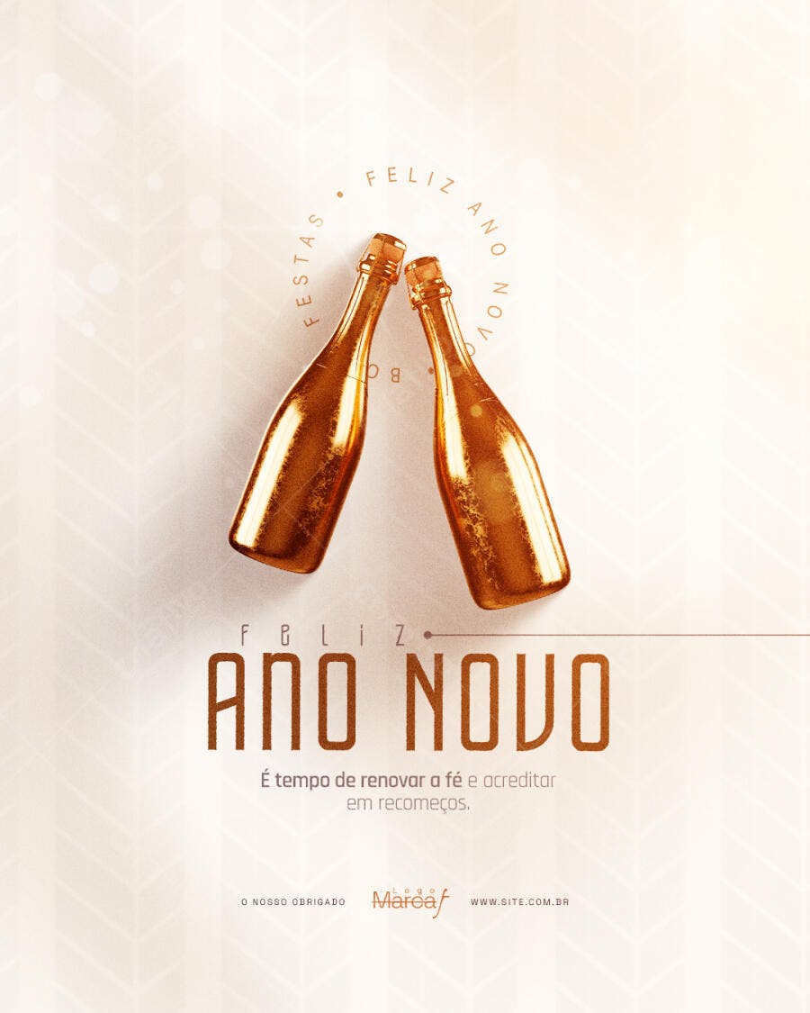 Flyer Feliz Ano Novo Champanhe Dourado PSD Editável