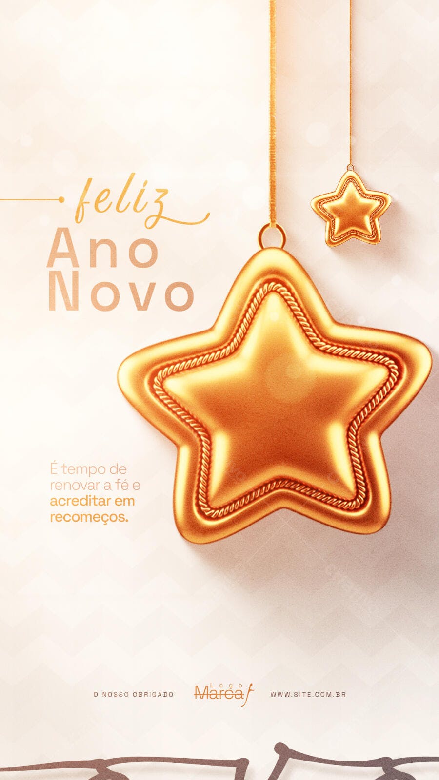 Flyer Feliz Ano Novo Estrelas Douradas Elegante PSD Editável