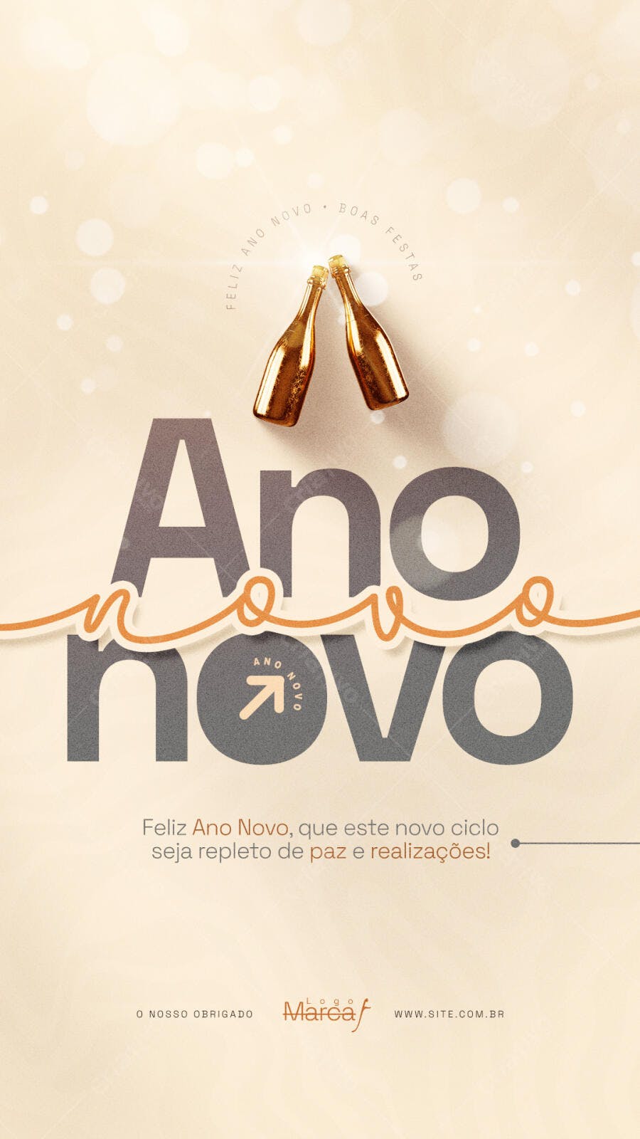 Post para Redes Sociais Ano Novo Brinde Dourado PSD Editável