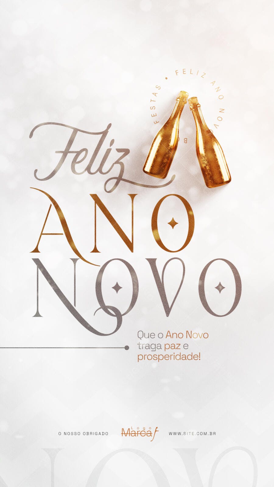 Post de Mídia Social para Feliz Ano Novo com Champanhe PSD Editável