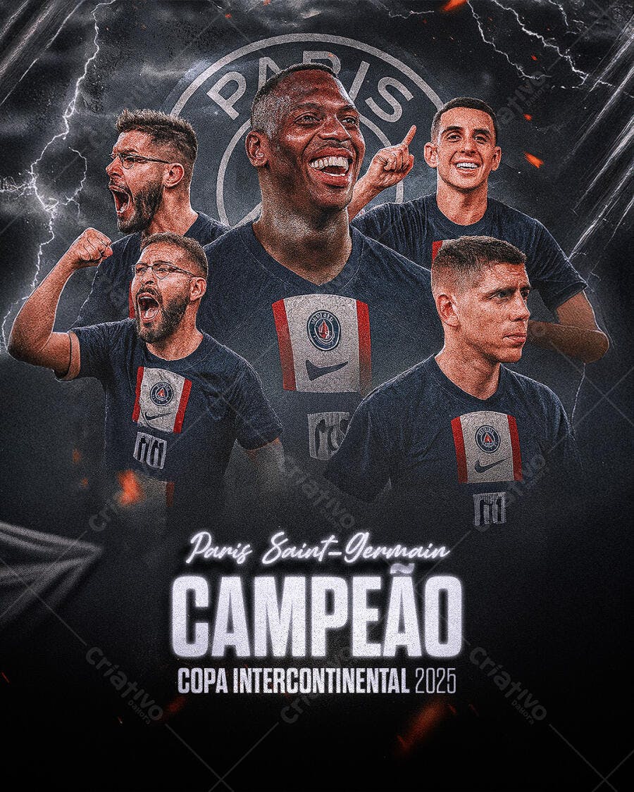 Flyer Celebração PSG Campeão Copa Intercontinental 2025 PSD Editável