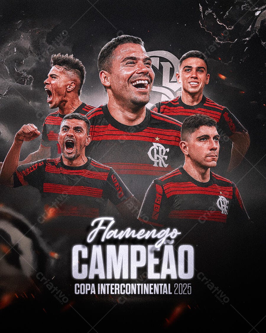 Arte Digital Futebol Flamengo Campeão Copa Intercontinental 2025 PSD Editável