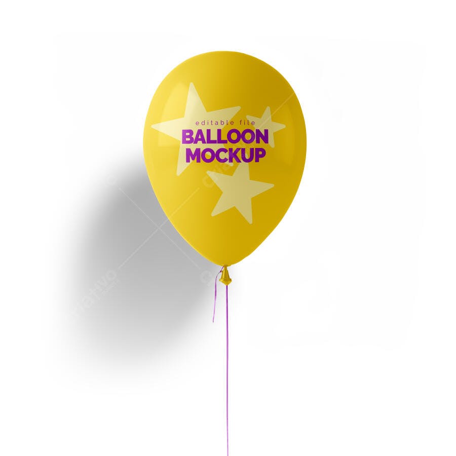 Mockup Balão Amarelo Realista com Estrelas para Festas e Publicidade