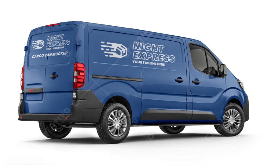 Mockup de Van de Carga Azul para Delivery em Estúdio Profissional