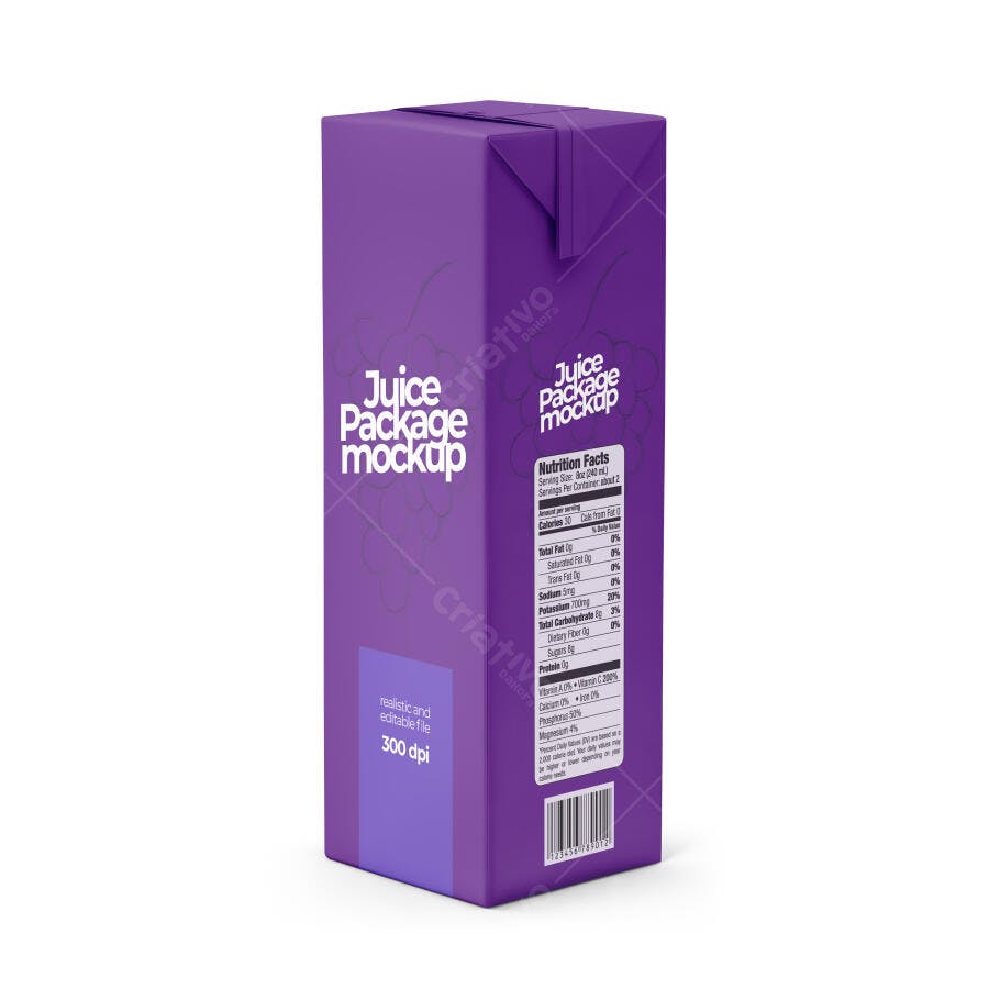 Mockup Realista de Embalagem de Suco Roxa em Caixa Tetra Pak Isolada