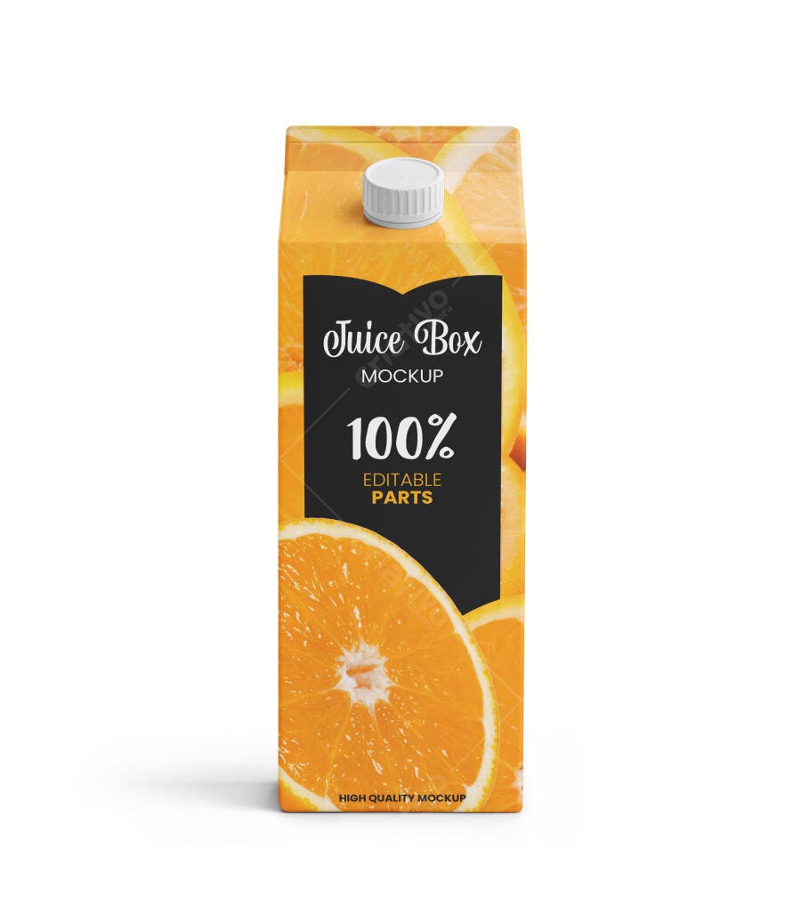 Mockup Realista de Embalagem Caixa de Suco de Laranja com Tampa Branca