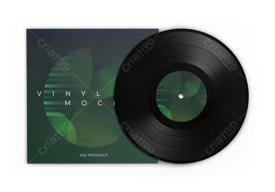 Mockup Realista de Disco de Vinil e Capa com Design Moderno Verde Escuro
