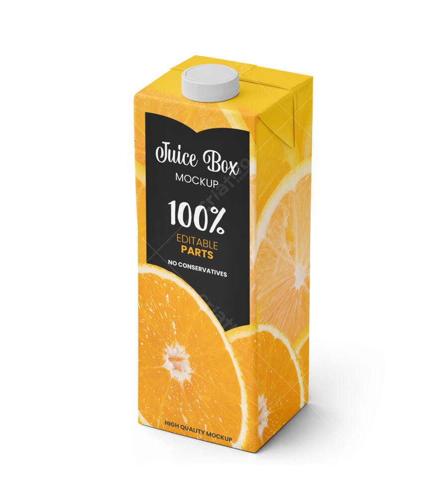 Mockup Realista de Embalagem para Suco de Laranja com Tampa Branca e Design Vibrante