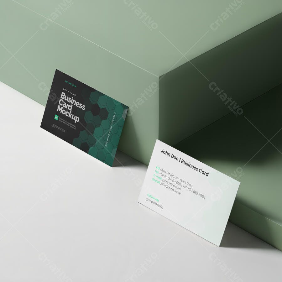 Mockup de Cartão de Visita Profissional Dupla Face Minimalista Verde